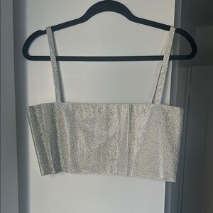 12th Tribe Silver Strapless Sequin Crop Top